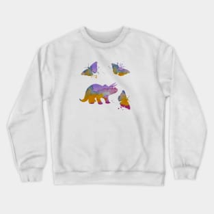 Triceratops Dinosaur Art With Butterflies Crewneck Sweatshirt